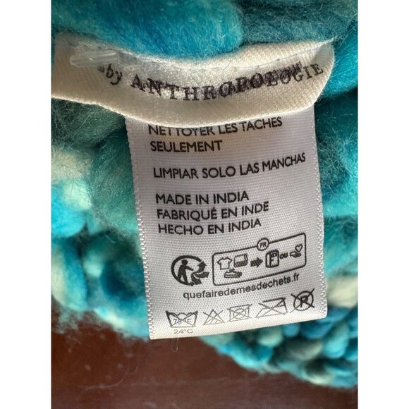 Anthropologie Chunky Knit Wool 50 in x 60 in Oversized Throw Blanket Blue Tones - Picture 10 of 12